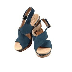 Clarks Collection Suede Leather Cross Strap Wedge Sandals Women's Size 6.5